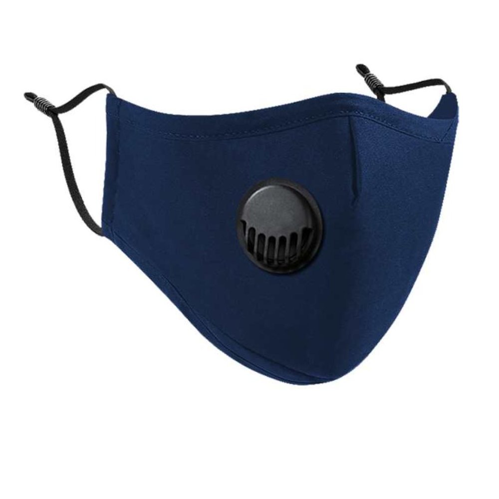 Reusable Navy Blue Cotton Face Mask w/ Vent Valve